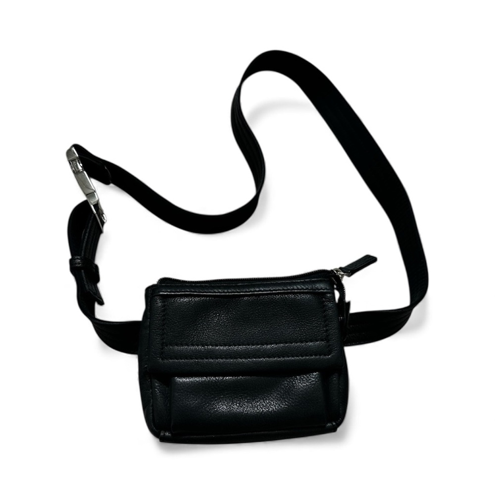 Vintage Fossil Black Belt Bag with Silver Buckle